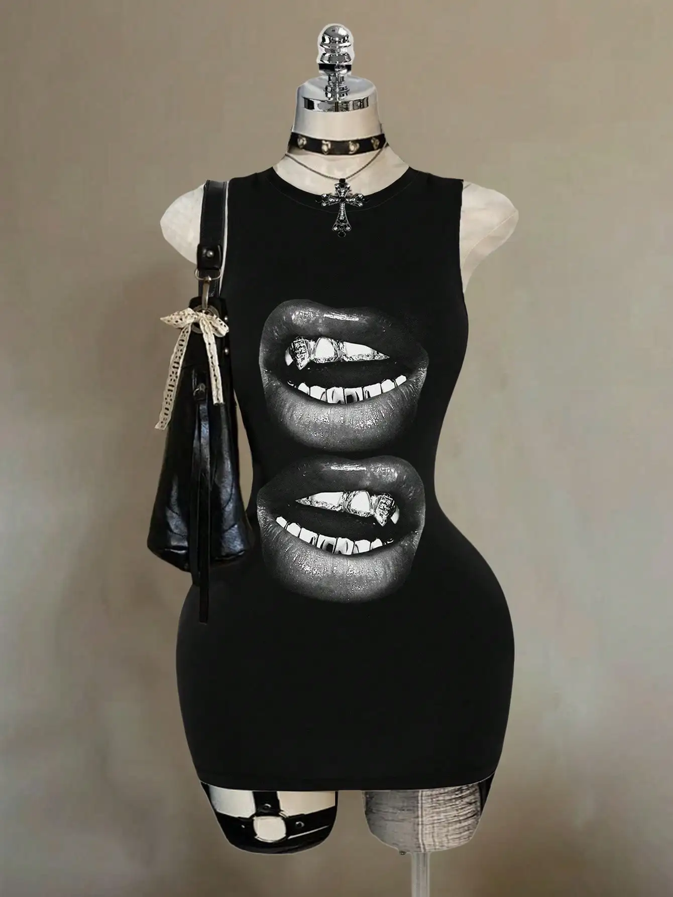 Casual Minimalist Street Style Lip Print Pattern Women's Sleeveless Bodycon Dress, Versatile Vintage, Academia, Sexy, Cute Y2K,
Casual Minimalist Street Style Lip Print Pattern Women's Sleeveless Bodycon Dress, Versatile Vintage, Academia, Sexy, Cute Y2K,