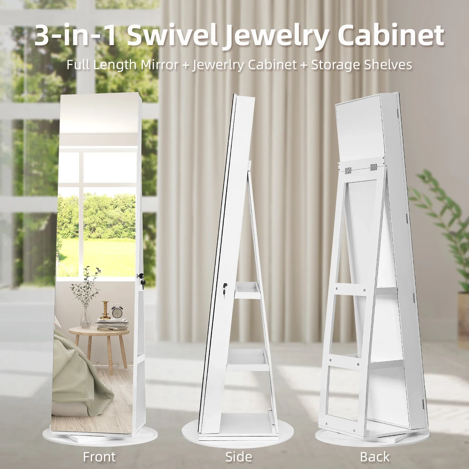 Jewelry Armoire with Full Length Mirror 360° and Large Capacity Jewelry Organizer Armoire, Lockable Mirror with Jewelry Storage
Jewelry Armoire with Full Length Mirror 360° and Large Capacity Jewelry Organizer Armoire, Lockable Mirror with Jewelry Storage