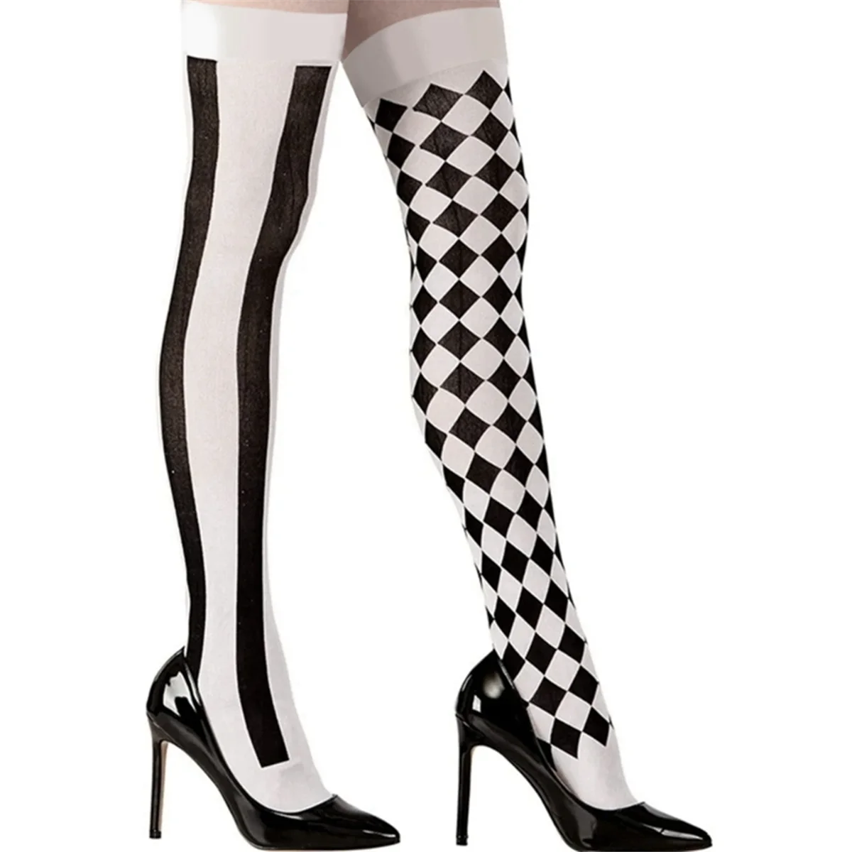 Practical Women Clown Asymmetrical Vertical Striped over Knee Long Sock Thigh Highs Stockings for Halloween Cosplay Party Costum
Practical Women Clown Asymmetrical Vertical Striped over Knee Long Sock Thigh Highs Stockings for Halloween Cosplay Party Costum