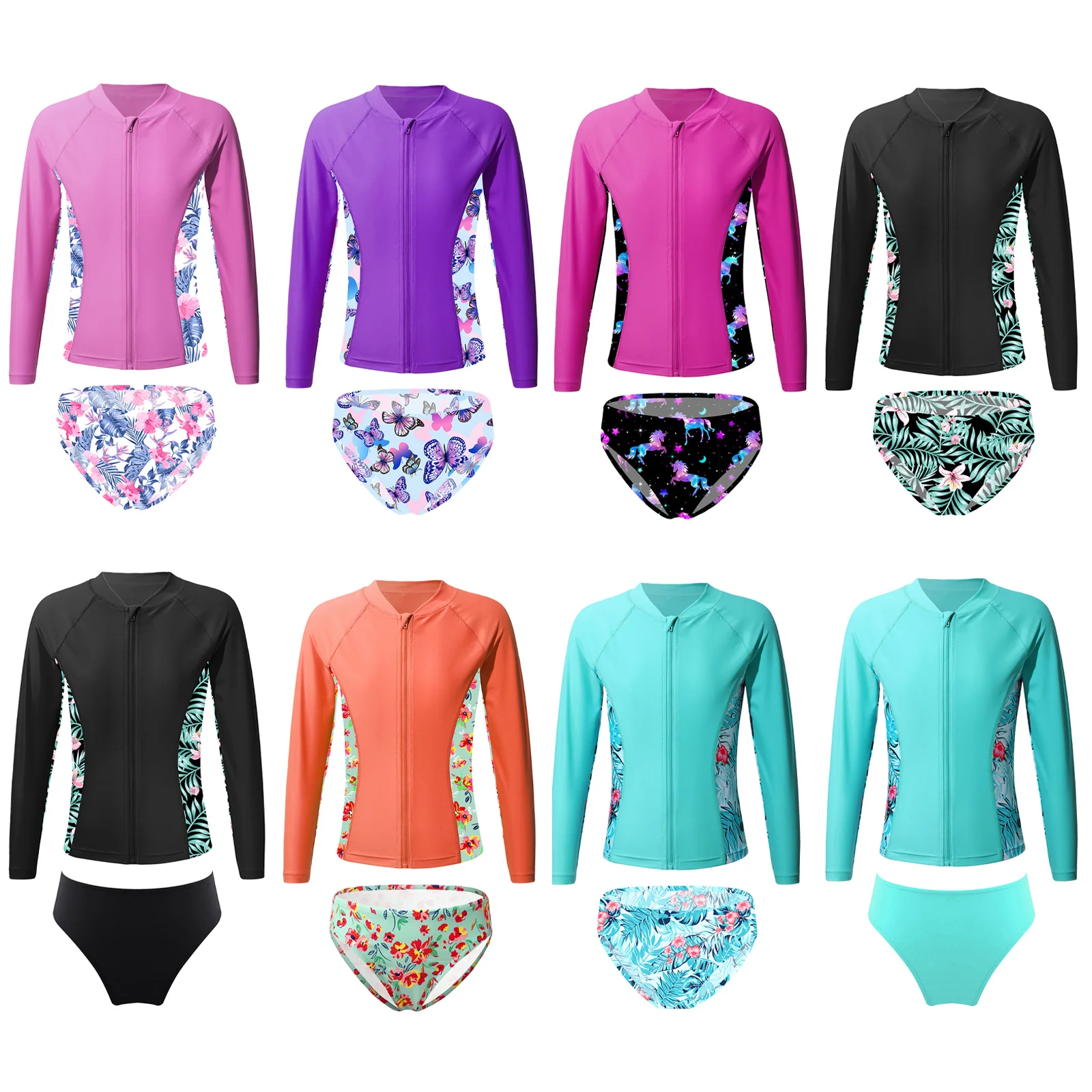Kids Girls Swimwear Two pieces Set Printed Long Sleeve Zipper Coat Outerwear with Briefs for Swimming Beach Pool Bathing Suit
Kids Girls Swimwear Two pieces Set Printed Long Sleeve Zipper Coat Outerwear with Briefs for Swimming Beach Pool Bathing Suit