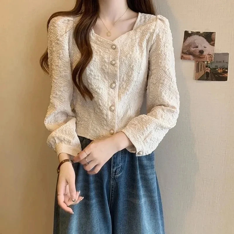 French Elegant Shirt Women Spring Fall Thin Long Sleeve Sweet Button Blouse Lace Square Collar Office Lady Skinny Cardigan
French Elegant Shirt Women Spring Fall Thin Long Sleeve Sweet Button Blouse Lace Square Collar Office Lady Skinny Cardigan