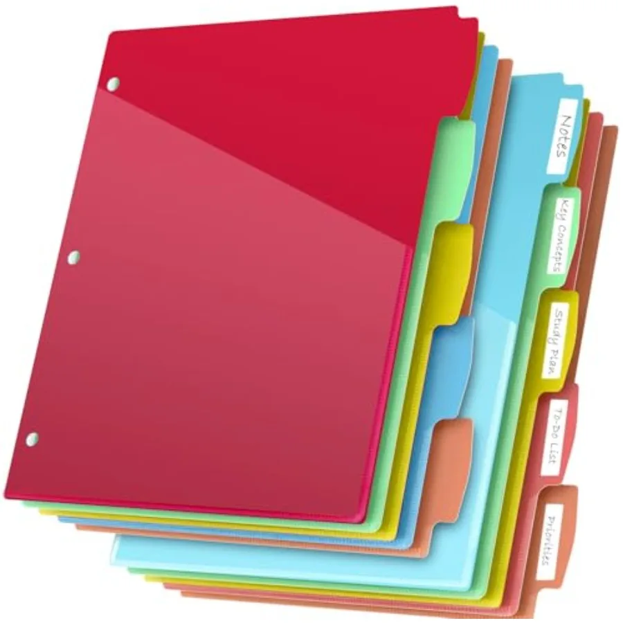 10PCS/2 Set 3 Ring Binder Dividers with Tabs, Dividers with Clear Front Pockets for 3 Ring Binder Color Pages, 5 Tab Folder Div
10PCS/2 Set 3 Ring Binder Dividers with Tabs, Dividers with Clear Front Pockets for 3 Ring Binder Color Pages, 5 Tab Folder Div