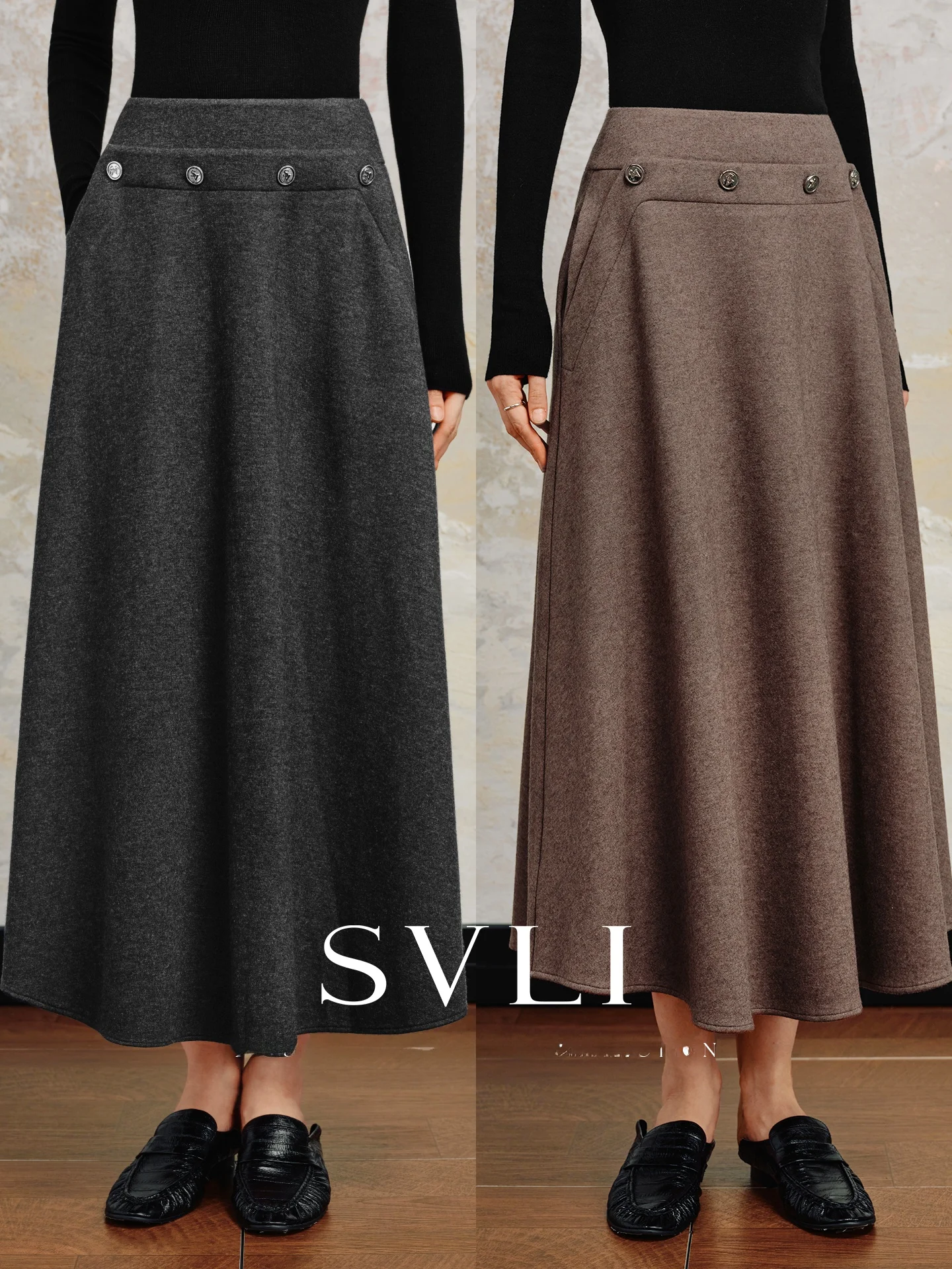 SVLI Commuter Lightweight Warm Woolen Double Waist Head Umbrella Skirt Half-length Skirt High Waist A-line Style Autumn Fashion
SVLI Commuter Lightweight Warm Woolen Double Waist Head Umbrella Skirt Half-length Skirt High Waist A-line Style Autumn Fashion