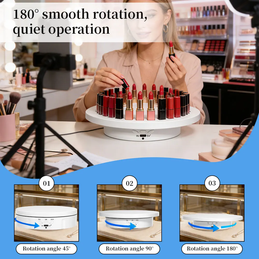 Электрический вращающийся визуализатор с 3 скоростями вращения на 360° ° Вращающаяся подставка с USB-зарядкой и дисплеем для видеосъемки, демонстрации украшений и обуви
Электрический вращающийся визуализатор с 3 скоростями вращения на 360° ° Вращающаяся подставка с USB-зарядкой и дисплеем для видеосъемки, демонстрации украшений и обуви