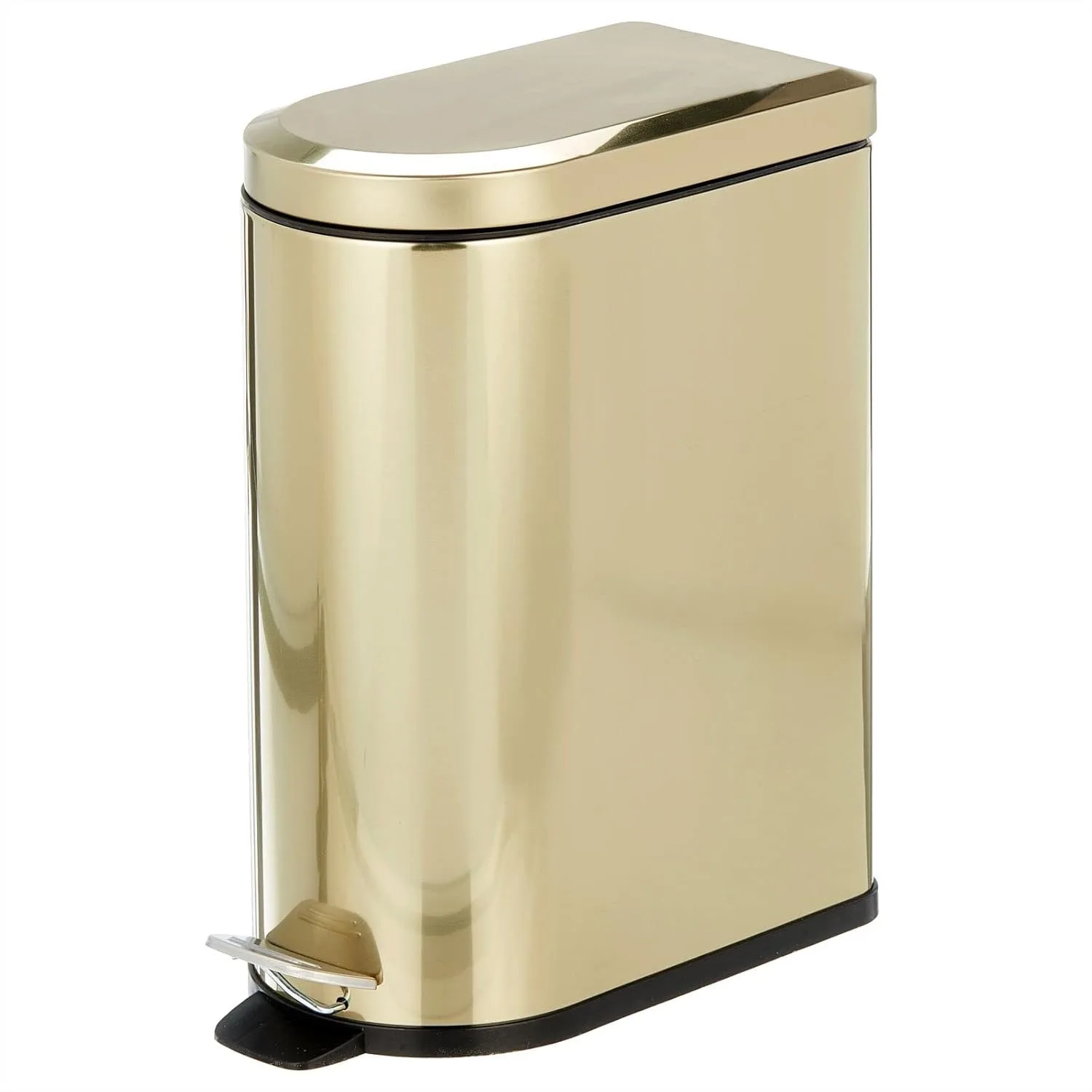 Small 2.6 Gallon Stainless Steel Step Trash Can for Bathroom, Bedroom, Office, D-Shape with Foot Pedal and Lid, Removable Liner
Small 2.6 Gallon Stainless Steel Step Trash Can for Bathroom, Bedroom, Office, D-Shape with Foot Pedal and Lid, Removable Liner