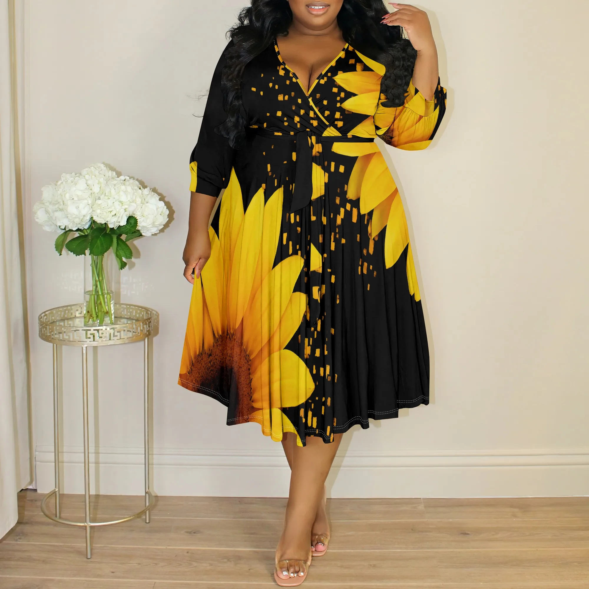 Women's Sunflower Wrap Dress 2025 New Arrival Black Floral Print Summer Vacation Dress XL-6XL
Women's Sunflower Wrap Dress 2025 New Arrival Black Floral Print Summer Vacation Dress XL-6XL