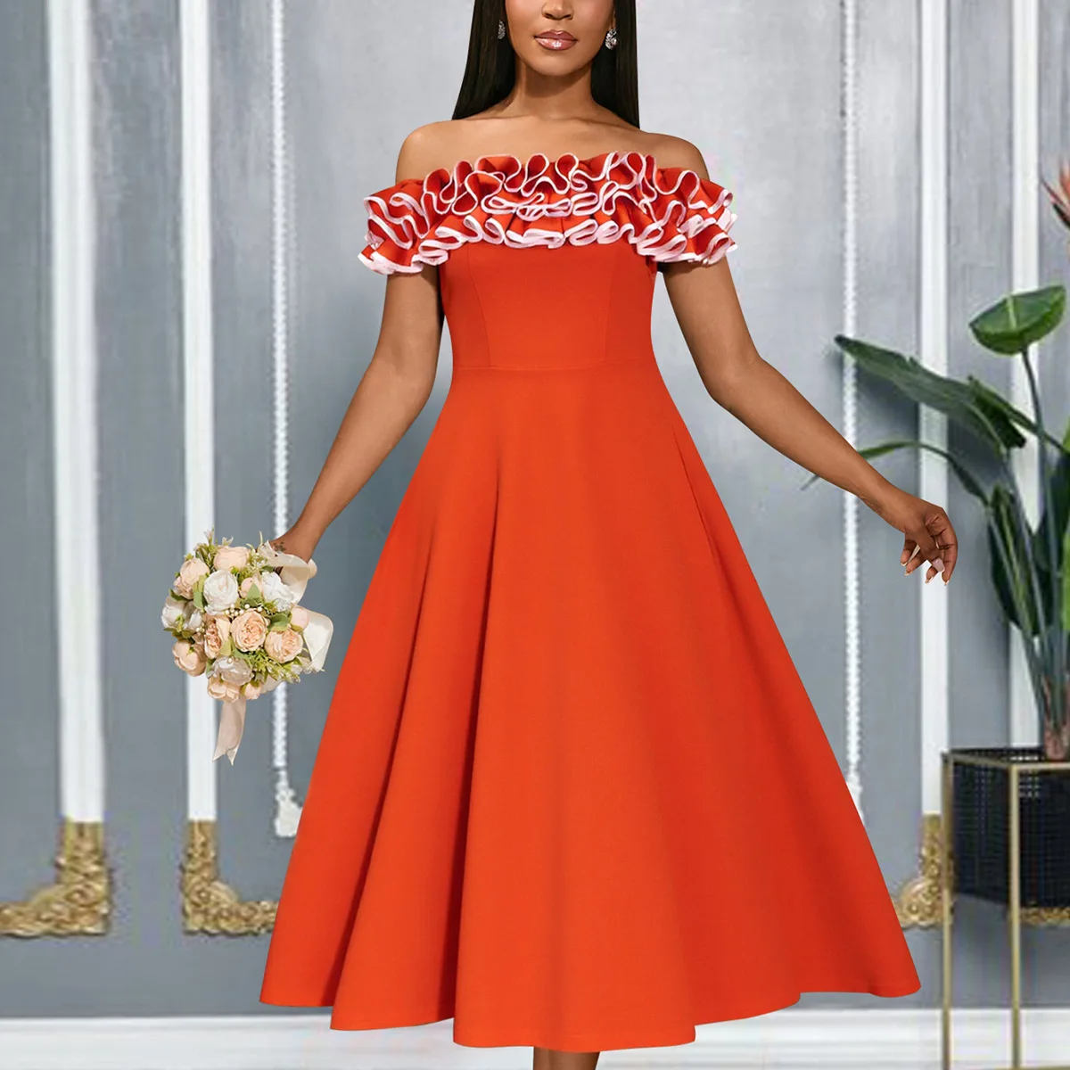 Women's Elegant Party Dress Sleeveless Fashion matching pleated Evening Dress Sexy Off Shoulder ruffled lace Formal Prom Dresses
Women's Elegant Party Dress Sleeveless Fashion matching pleated Evening Dress Sexy Off Shoulder ruffled lace Formal Prom Dresses