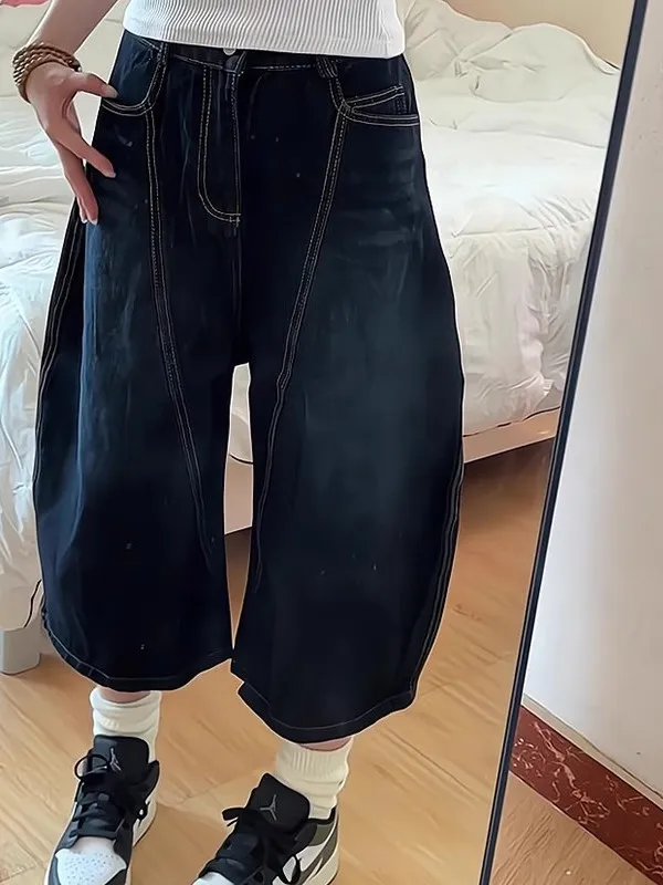 Deep Blue Straight Leg Seven-Foot Women's Jeans Summer New plus Size Loose Slimming Wide Leg Mid-Pants Casual Style High Waist
Deep Blue Straight Leg Seven-Foot Women's Jeans Summer New plus Size Loose Slimming Wide Leg Mid-Pants Casual Style High Waist