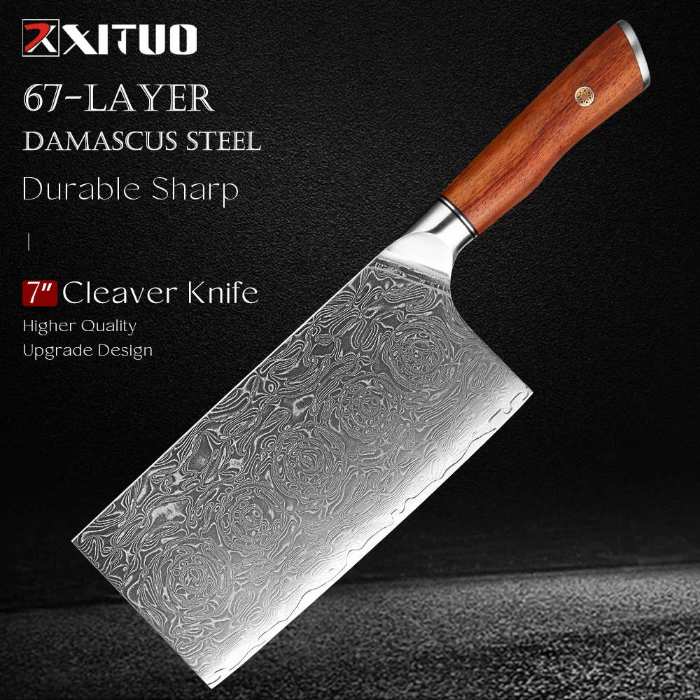 Damascus Cleaver Knife,7.5 Inch Damascus Steel Sharp Slicing Knife for Vegetable Meat,Professional Butcher Knife Rosewood Handle
Damascus Cleaver Knife,7.5 Inch Damascus Steel Sharp Slicing Knife for Vegetable Meat,Professional Butcher Knife Rosewood Handle