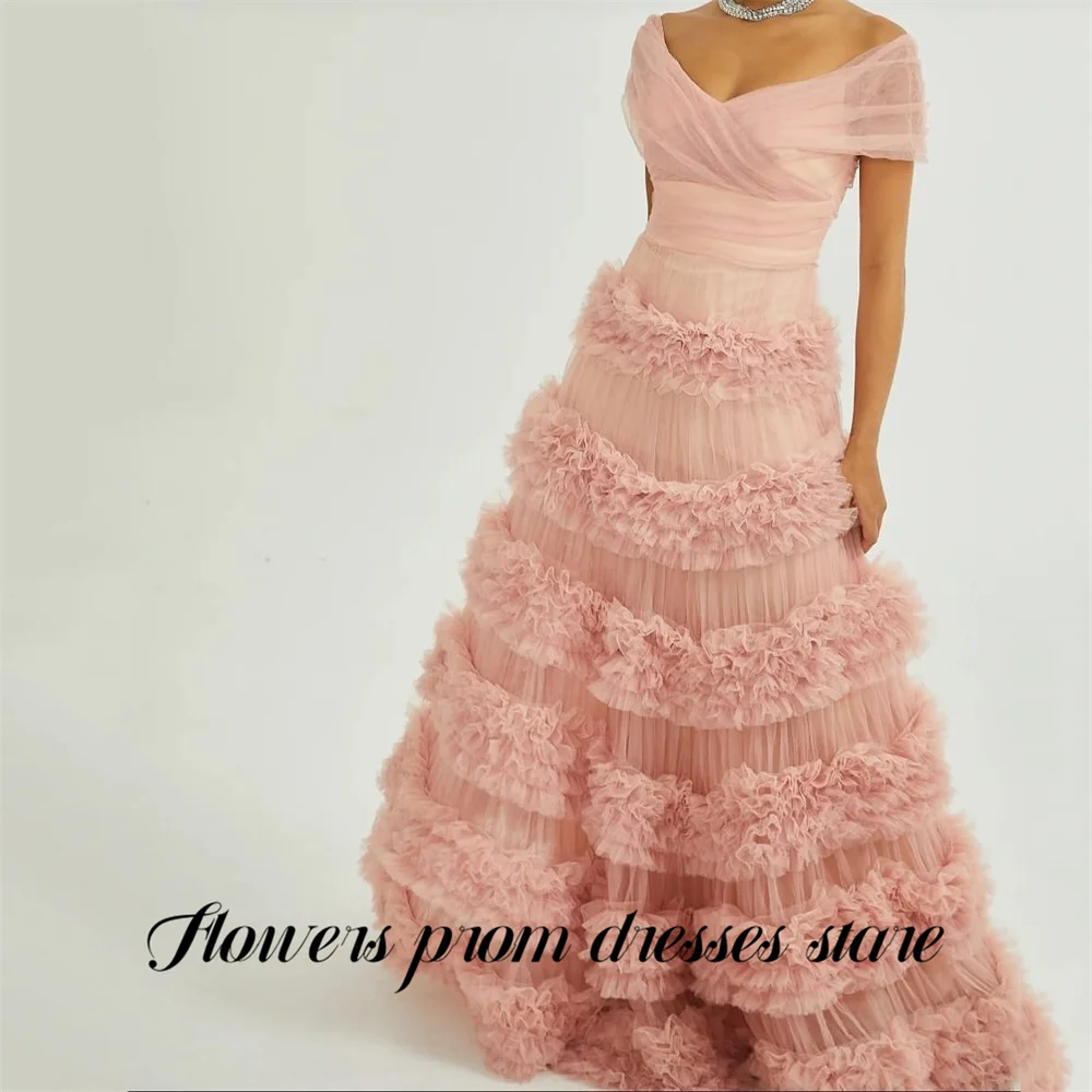 Flowers Sweet Pink Prom Dresses Off Shoulder Gala Dresses Layered Tulle Saudi Arabic Evening Gown A Line Gala Dresses Customized
Flowers Sweet Pink Prom Dresses Off Shoulder Gala Dresses Layered Tulle Saudi Arabic Evening Gown A Line Gala Dresses Customized