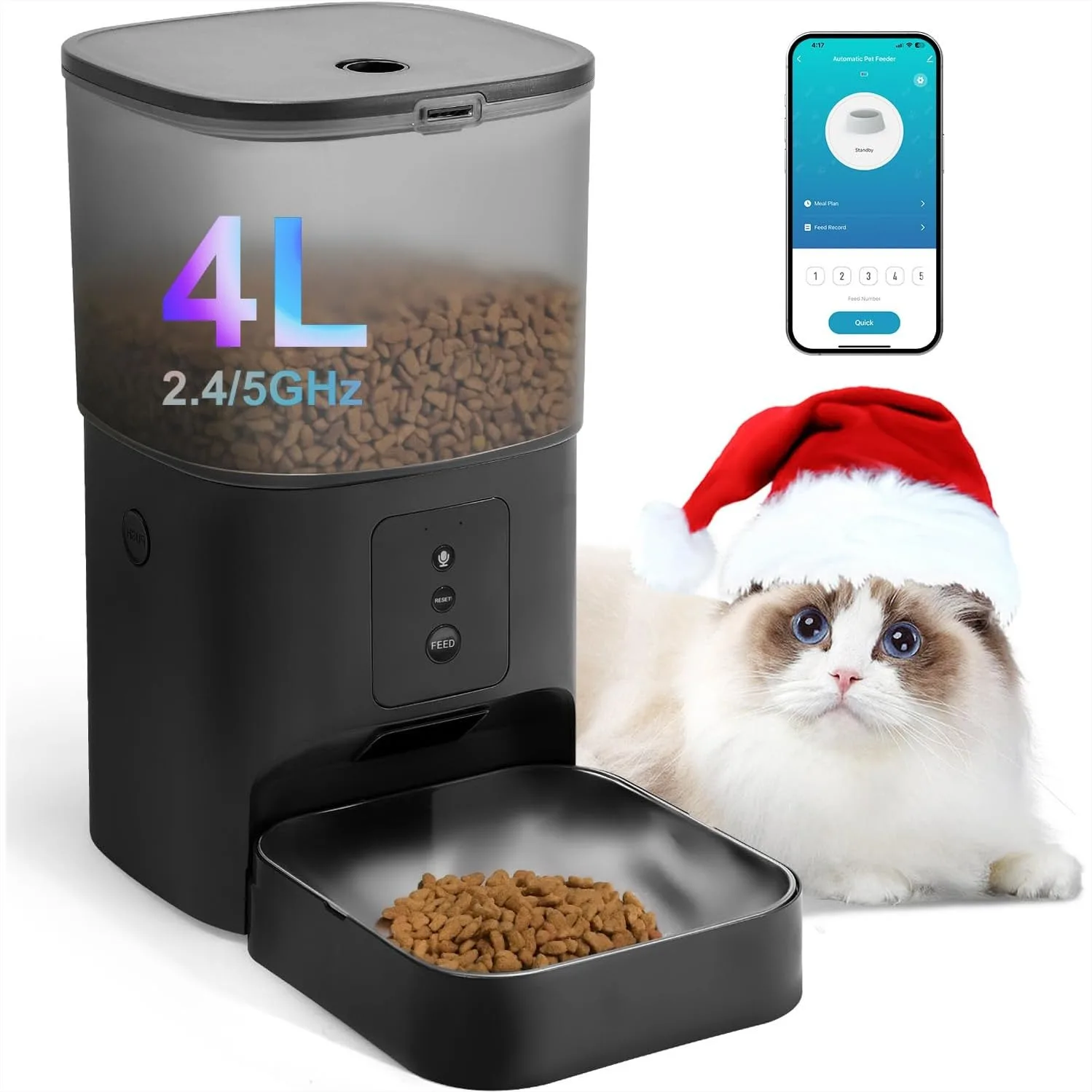 Automatic Cat Feeder, 4L WiFi Pet Feeder with Voice Recorder, Timed Food Dispenser for Dry Food, 10 Meals/Day, Anti-Jam Design
Automatic Cat Feeder, 4L WiFi Pet Feeder with Voice Recorder, Timed Food Dispenser for Dry Food, 10 Meals/Day, Anti-Jam Design