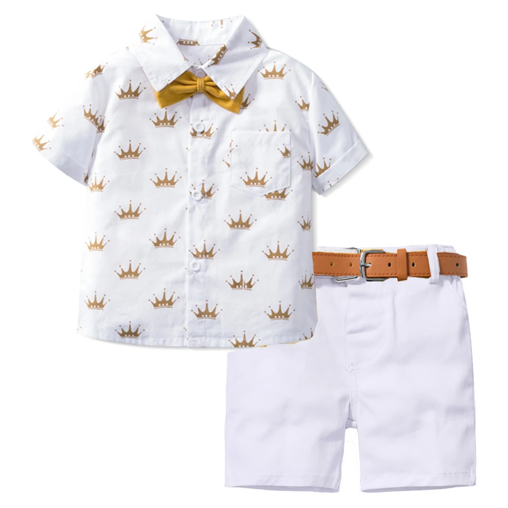Summer Kids Boys Formal Outfit Suit Crown Printed Shirt with Bow Leather Belt Boy Birthday Party Clothes Set 1 2 3 4 5 6 Years
Summer Kids Boys Formal Outfit Suit Crown Printed Shirt with Bow Leather Belt Boy Birthday Party Clothes Set 1 2 3 4 5 6 Years