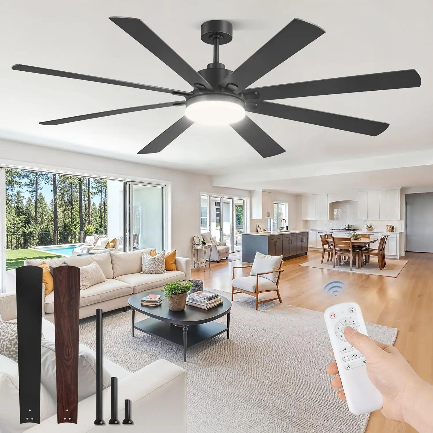 72-Inch Industrial Ceiling Fan with Remote, Indoor/Outdoor Use, Large LED Panel, Quiet Reversible DC Motor, 6 Speeds, 3 Color Temperatures, Black with Light for Patio, Living Room, Garage
72-Inch Industrial Ceiling Fan with Remote, Indoor/Outdoor Use, Large LED Panel, Quiet Reversible DC Motor, 6 Speeds, 3 Color Temperatures, Black with Light for Patio, Living Room, Garage