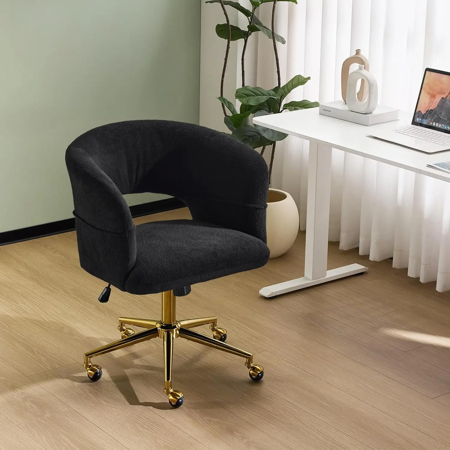 Modern Curved Upholstered Desk Chair Velvet Wheels 360° Swivel Tilting Gold Base Bedroom Living Room Makeup Customized
Modern Curved Upholstered Desk Chair Velvet Wheels 360° Swivel Tilting Gold Base Bedroom Living Room Makeup Customized