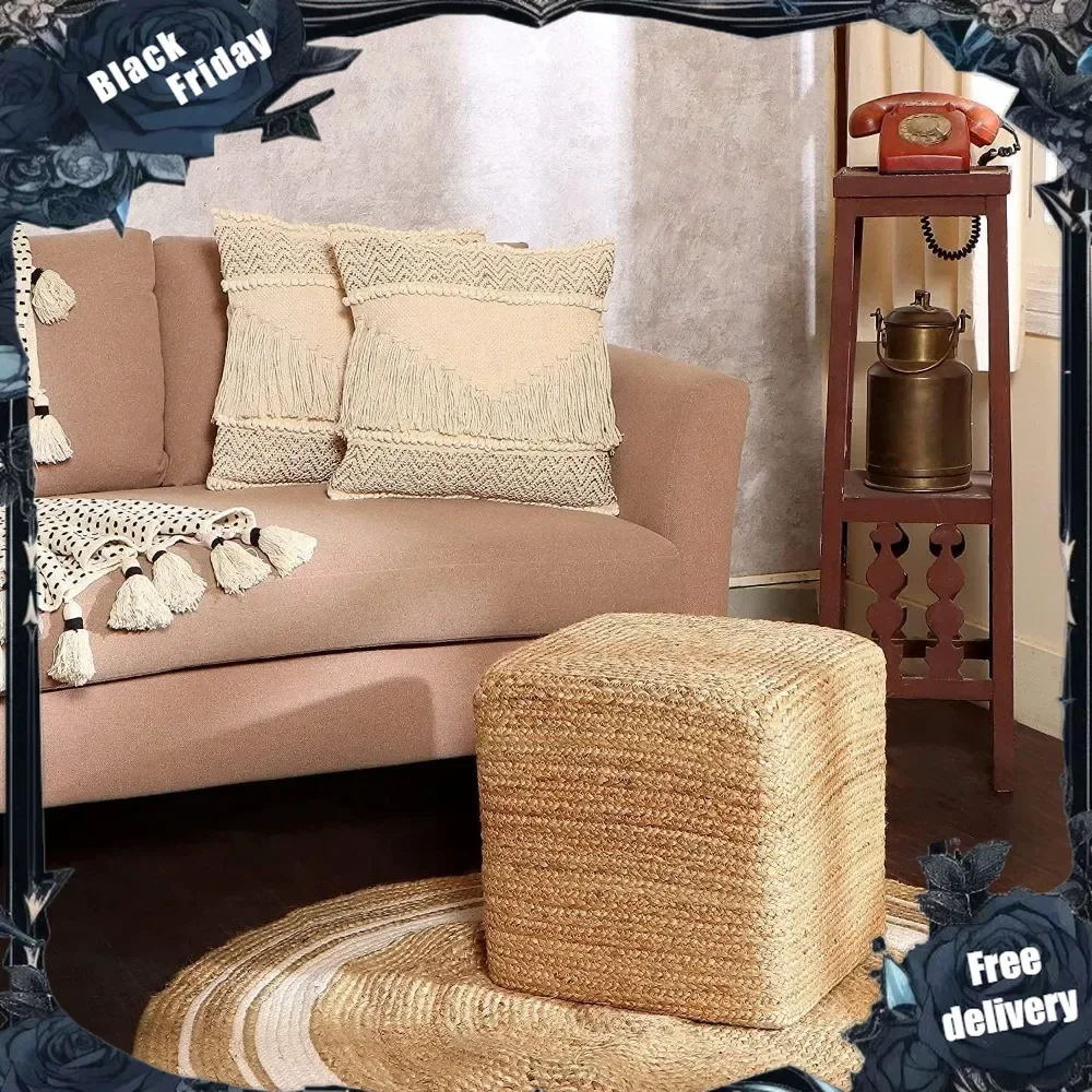 Cube Pouf Foot Stool Ottoman - Jute Braided Pouffe Poof Accent Sitting - Set of 2 Footrest for The Living Room, Bedroom
Cube Pouf Foot Stool Ottoman - Jute Braided Pouffe Poof Accent Sitting - Set of 2 Footrest for The Living Room, Bedroom