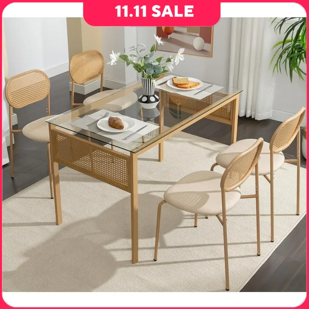 Dining Table Set, Boho Dining Table Chairs Set, Upholstered Cane Chair, Dining Table Set, 5 Pc
Dining Table Set, Boho Dining Table Chairs Set, Upholstered Cane Chair, Dining Table Set, 5 Pc