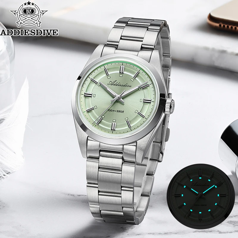 ADDIESDIVE Mens Quartz Watch 36mm VH31 Movement Bubble Glass Anti Scratch Blue Luminous Dial 316L Stainless Steel100M Waterproof
ADDIESDIVE Mens Quartz Watch 36mm VH31 Movement Bubble Glass Anti Scratch Blue Luminous Dial 316L Stainless Steel100M Waterproof
