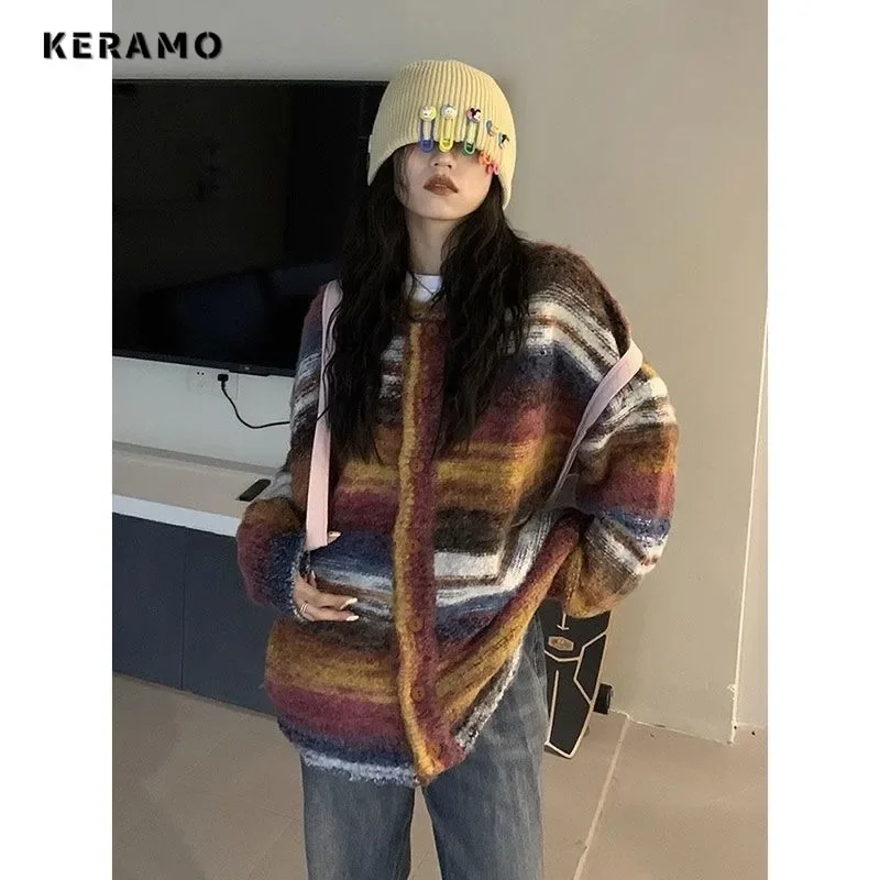 2024 Winter Vintage Casual Single Breasted Sweater Women Striped Knitting Jumpers Long Sleeve Fashion O-neck Loose Cardigans
2024 Winter Vintage Casual Single Breasted Sweater Women Striped Knitting Jumpers Long Sleeve Fashion O-neck Loose Cardigans
