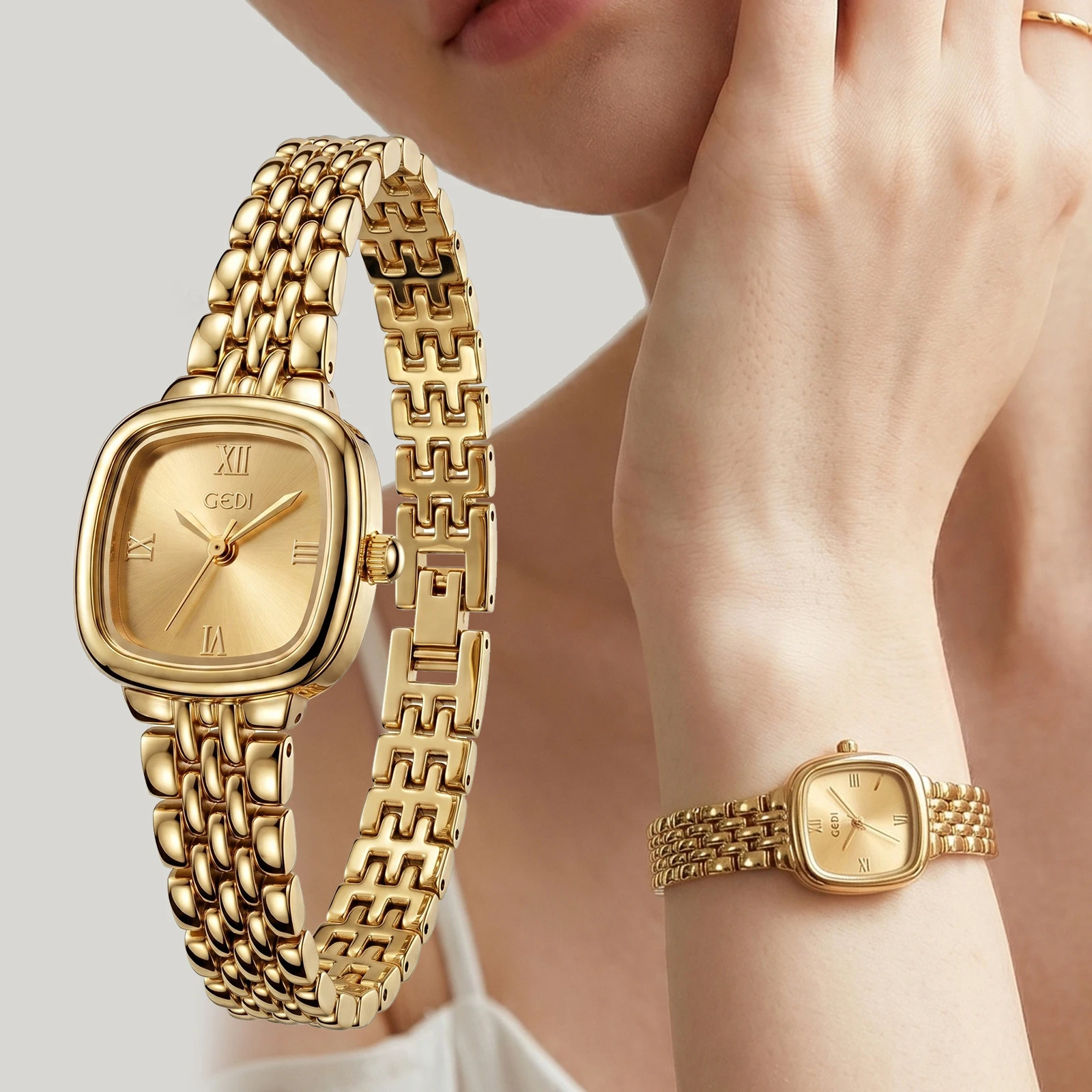 GEDI Light Luxury Small Gold Square Watch Women's Roman Scale Steel Strip Quartz Watch Retro High end Women's Watches
GEDI Light Luxury Small Gold Square Watch Women's Roman Scale Steel Strip Quartz Watch Retro High end Women's Watches