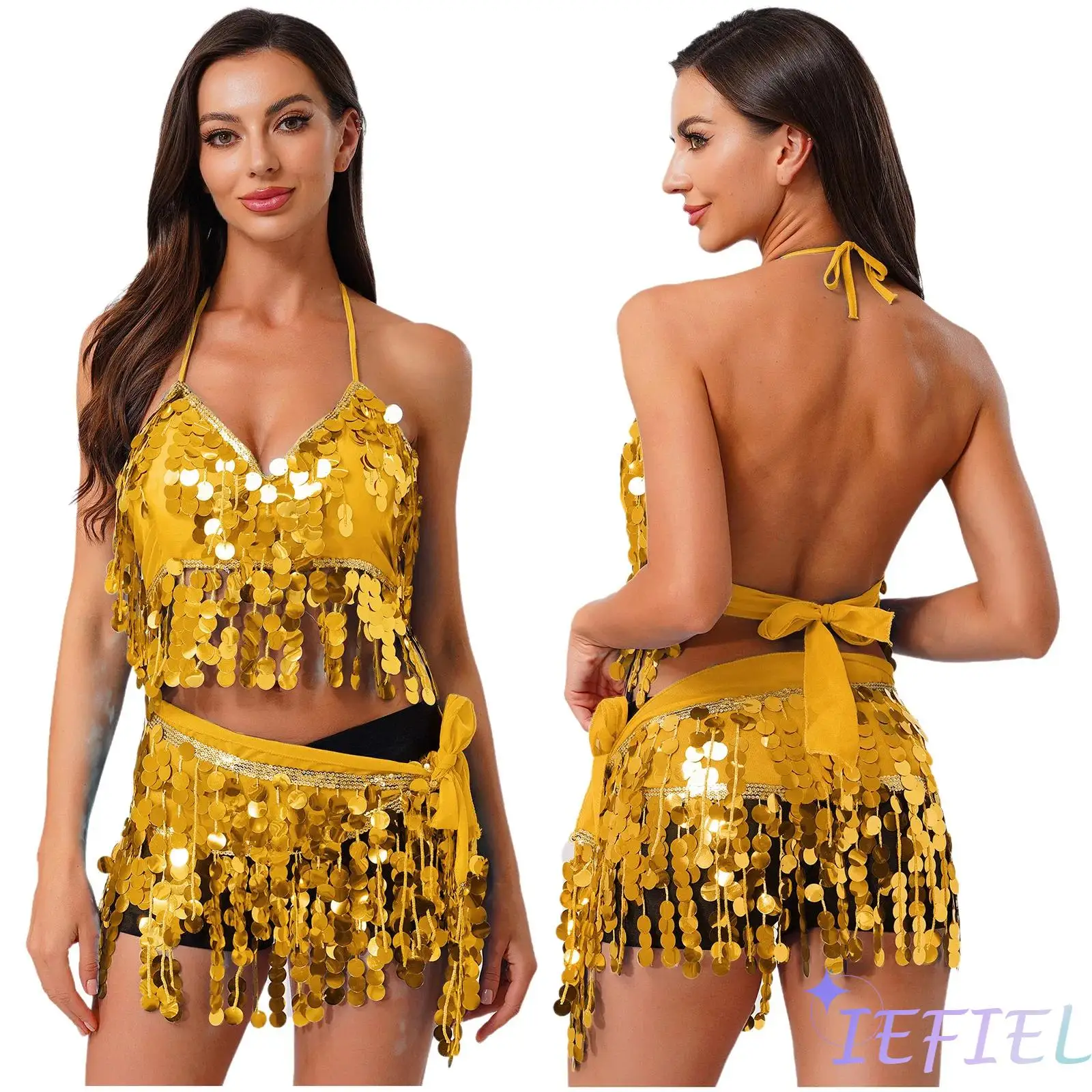 Women Stage Performance Belly Dance Outfit Glittered Sequin Bra & Hip Wrap Set Adjustable Lace-up Skirt Lyrical Dancewear
Women Stage Performance Belly Dance Outfit Glittered Sequin Bra & Hip Wrap Set Adjustable Lace-up Skirt Lyrical Dancewear