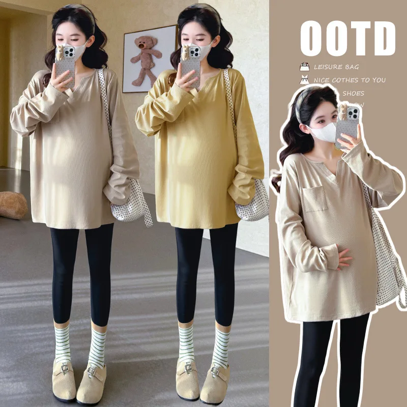 Maternity T-shirt Spring Autumn 2026 Loose Soft Comfortable V Neck Long Sleeve Solid T-shirt Minimalist for Pregnant Women
Maternity T-shirt Spring Autumn 2026 Loose Soft Comfortable V Neck Long Sleeve Solid T-shirt Minimalist for Pregnant Women