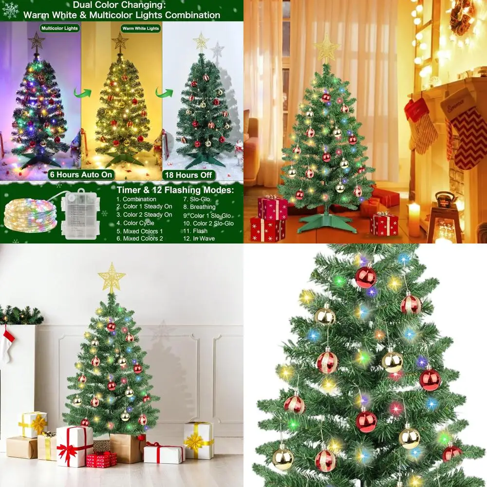 Двухцветная рождественская елка на батарейках длиной 3 фута с 12 режимами, 50 огнями, звездами и 15 украшениями для домашнего декора в помещении
Двухцветная рождественская елка на батарейках длиной 3 фута с 12 режимами, 50 огнями, звездами и 15 украшениями для домашнего декора в помещении