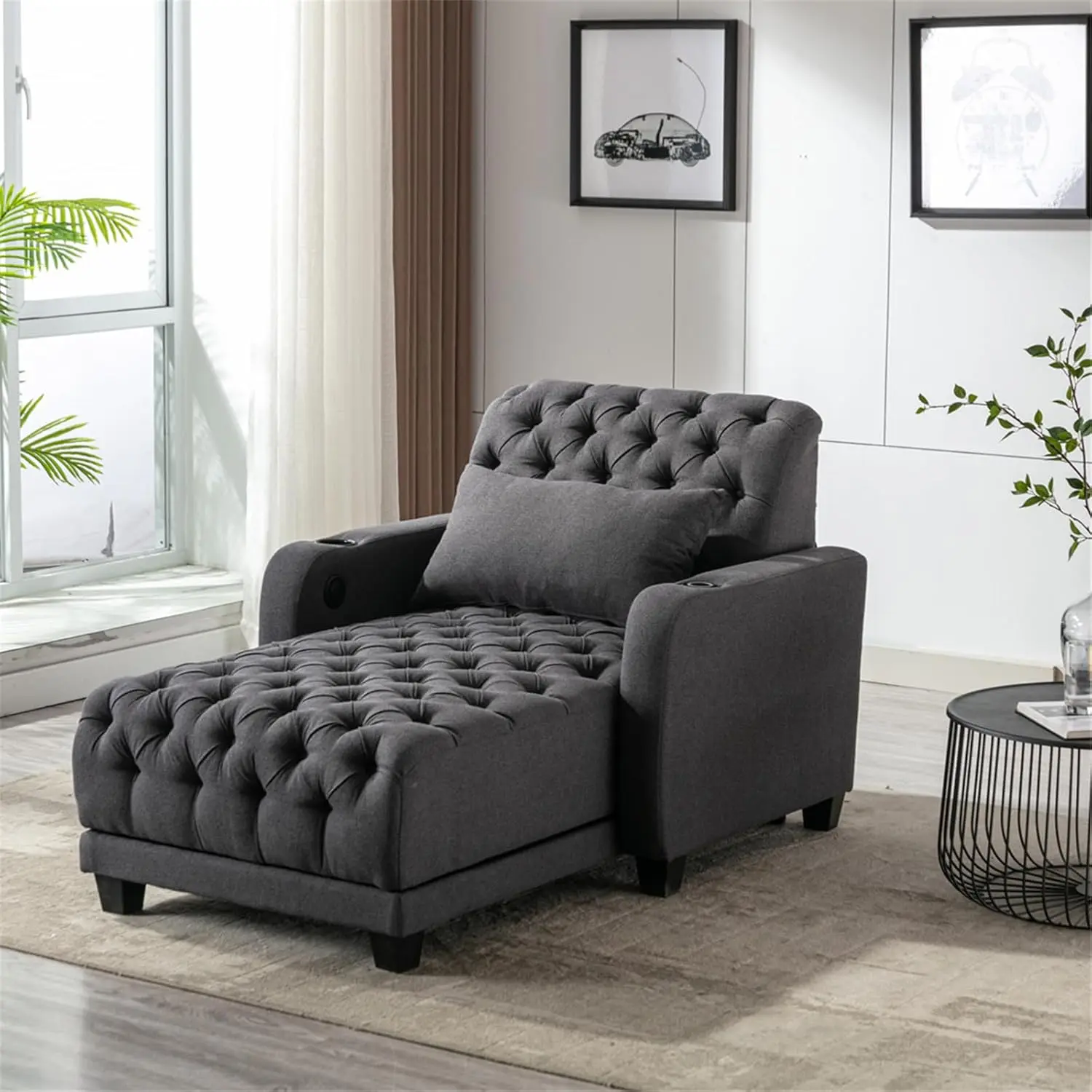Power Reclining Chaise Lounge, Dark Grey Electric Chaise Lounge Sofa with Lumbar Pillow, Cup Holder and Wireless Charging, Moder
Power Reclining Chaise Lounge, Dark Grey Electric Chaise Lounge Sofa with Lumbar Pillow, Cup Holder and Wireless Charging, Moder