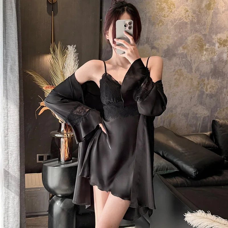 2 Pieces Nightdress Women Robe Set Elegant Lace Sleepwear Sexy Kimono Bath Gown Suspender Nightgown Lingerie Satin Homewear
2 Pieces Nightdress Women Robe Set Elegant Lace Sleepwear Sexy Kimono Bath Gown Suspender Nightgown Lingerie Satin Homewear