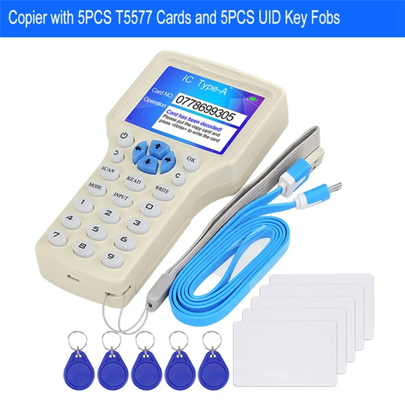 RFID Reader Writer Duplicator 10 Frequency NFC Smart Card Programmer 125KHz 13.56MHz Encrypted Decoder Writable Key
RFID Reader Writer Duplicator 10 Frequency NFC Smart Card Programmer 125KHz 13.56MHz Encrypted Decoder Writable Key