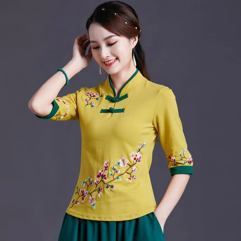 Traditional Chinese Clothing Women Tops Fashion Cotton Embroidery Hanfu Qipao Shirt Female Slim Ethnic Style Stand Collar Blouse
Traditional Chinese Clothing Women Tops Fashion Cotton Embroidery Hanfu Qipao Shirt Female Slim Ethnic Style Stand Collar Blouse