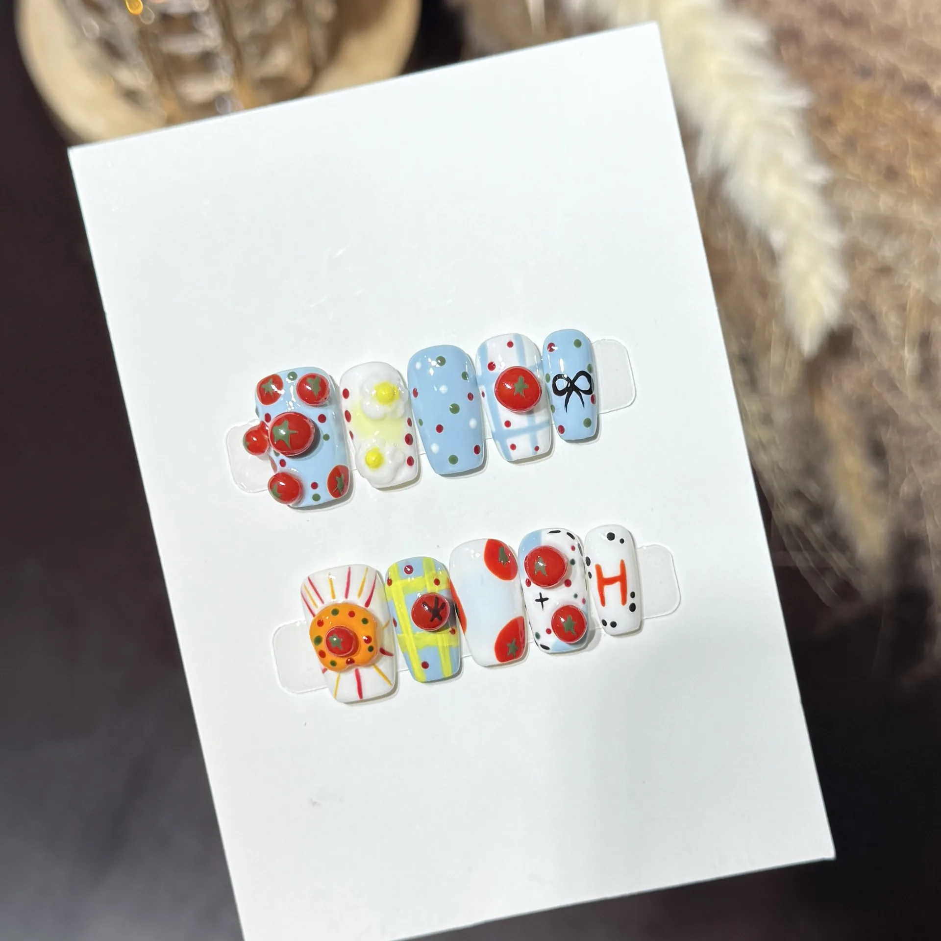 10pcs Handmade Press on Nails Colorful Summer Cartoon 3D Tomato Decor Cute Playful Short Fake Nails Art Wearable For Girls
10pcs Handmade Press on Nails Colorful Summer Cartoon 3D Tomato Decor Cute Playful Short Fake Nails Art Wearable For Girls
