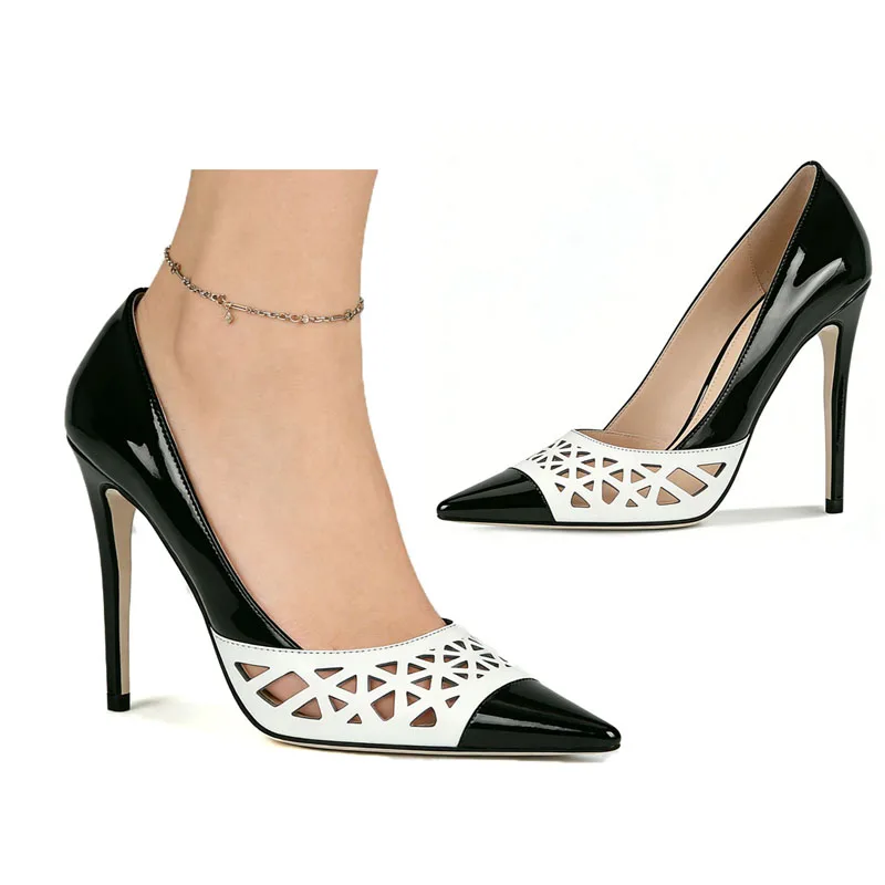 Sexy White Geometric Perforations Patchwork Pumps Black Pointed Toe Shallow Slip On Woman High Heels Office Lady Party Shoes
Sexy White Geometric Perforations Patchwork Pumps Black Pointed Toe Shallow Slip On Woman High Heels Office Lady Party Shoes