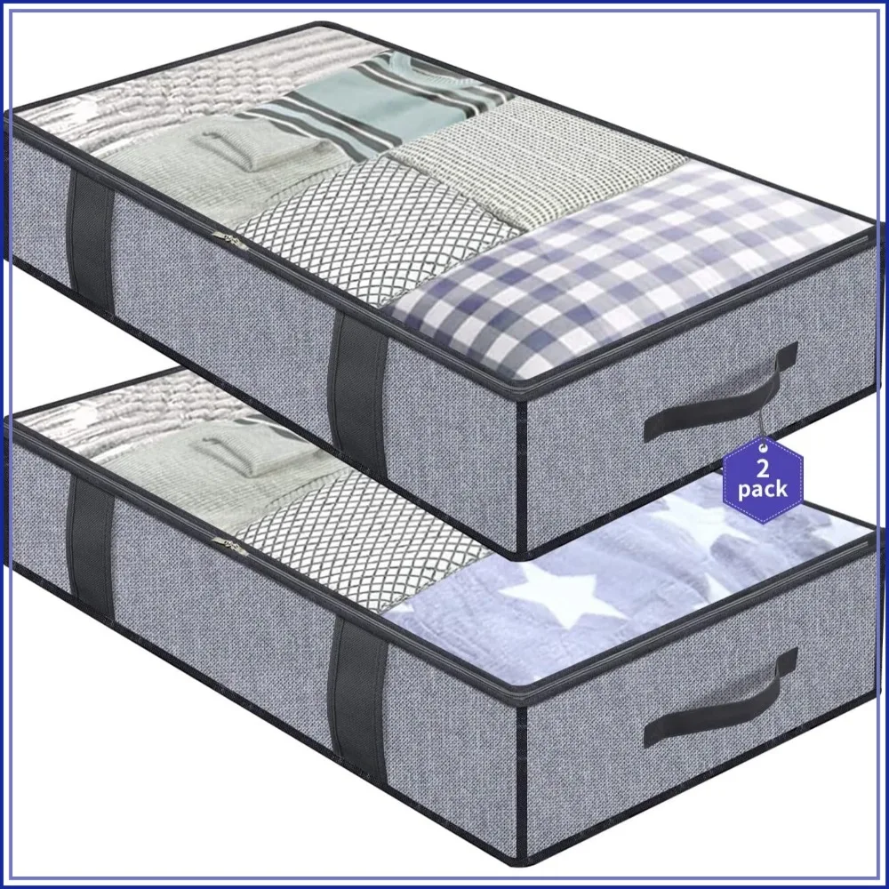 Foldable Underbed Storage Bags 2 Pack - Breathable Zippered Organizer for Blankets, Clothes, Comforters with Clear Window & 4 Handles, 39.4x19.7x5.9 in, Linen-like Grey
Foldable Underbed Storage Bags 2 Pack - Breathable Zippered Organizer for Blankets, Clothes, Comforters with Clear Window & 4 Handles, 39.4x19.7x5.9 in, Linen-like Grey