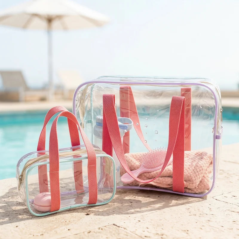 PVCTransparent swimming beach bag, makeup bag, double-handle travel large-capacity waterproof swimming storage bag, beach bag
PVCTransparent swimming beach bag, makeup bag, double-handle travel large-capacity waterproof swimming storage bag, beach bag