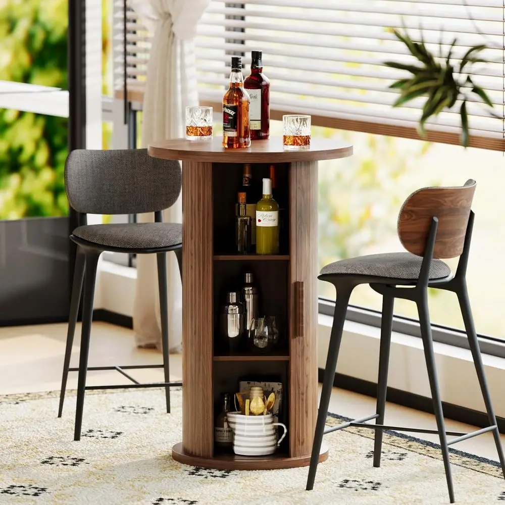 Round Bar Table with 3-Tier Hidden Storage Shelves Slide Door, 36.4'' High Top Bistro Table Cocktail Table or Small Bars, Dining
Round Bar Table with 3-Tier Hidden Storage Shelves Slide Door, 36.4'' High Top Bistro Table Cocktail Table or Small Bars, Dining