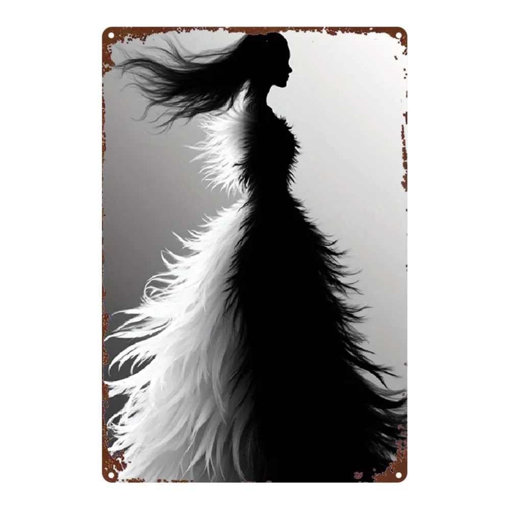 Elegant female silhouette metal wall art: 8x12 inch vintage iron sign with feather, brown & black frame. Perfect for home, offic
Elegant female silhouette metal wall art: 8x12 inch vintage iron sign with feather, brown & black frame. Perfect for home, offic