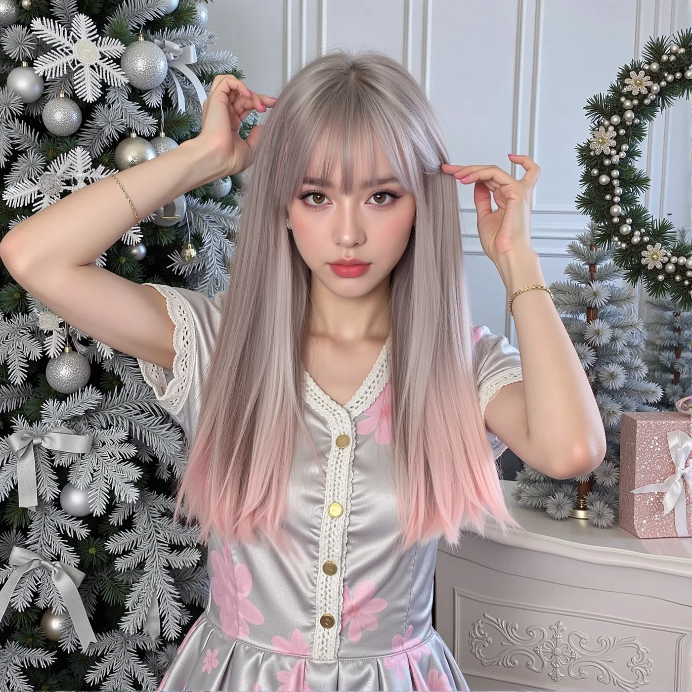 Рождественские длинные прямые серые смешанные розовые синтетические парики Лолита для косплея с челкой для белых женщин, вечерние, повседневные, термостойкие
Рождественские длинные прямые серые смешанные розовые синтетические парики Лолита для косплея с челкой для белых женщин, вечерние, повседневные, термостойкие