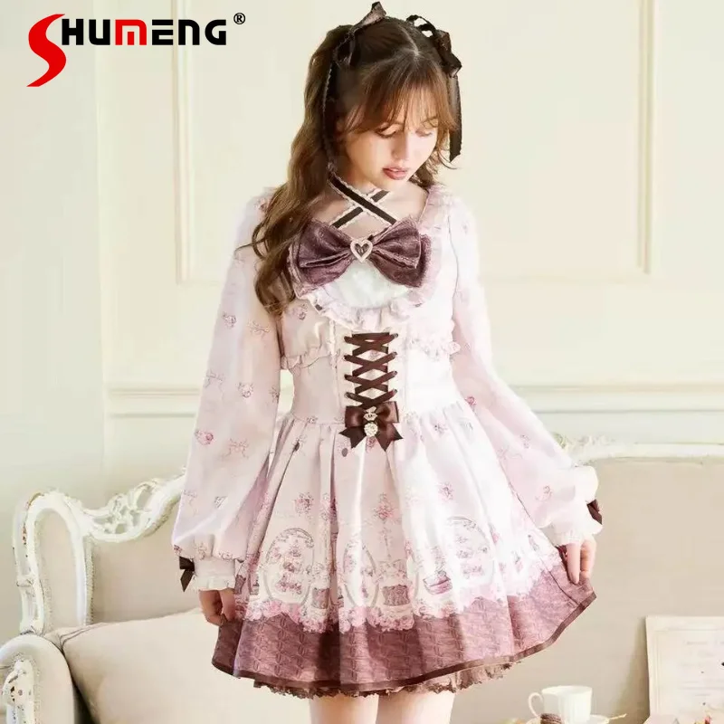Japanese Y2k OP Dress Chocolate Full Print Cross Wrap Long Sleeves Rojita Dresses Ruffle Hem Waist Slim Mass Produced Vestidos
Japanese Y2k OP Dress Chocolate Full Print Cross Wrap Long Sleeves Rojita Dresses Ruffle Hem Waist Slim Mass Produced Vestidos