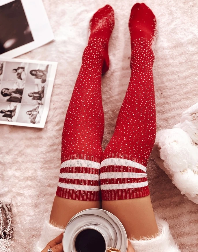 1 pair of Christmas striped printed rhinestone decorative long socks for women's casual and simple socks, new for 2025
1 pair of Christmas striped printed rhinestone decorative long socks for women's casual and simple socks, new for 2025