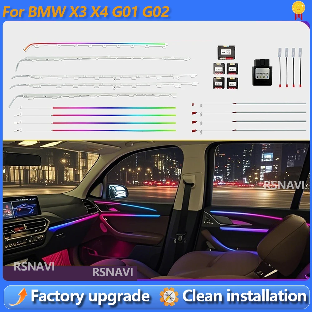 11 Colors OEM Design Dynamic Active Ambient Light for BMW X3 G01 X4 G02, BMW X3 X4 Interior Lighting Upgrade
11 Colors OEM Design Dynamic Active Ambient Light for BMW X3 G01 X4 G02, BMW X3 X4 Interior Lighting Upgrade