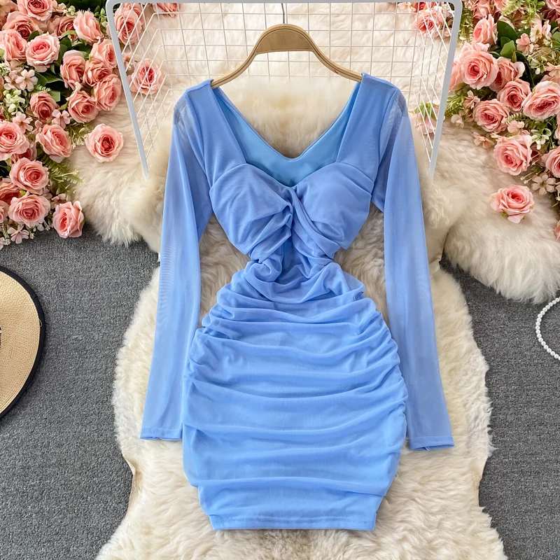 Women Mini Dress 2025 Spring New Sexy Wrinkles Thin Square Neck Elastic Mesh Slim Fit Party Club Dress 
Women Mini Dress 2025 Spring New Sexy Wrinkles Thin Square Neck Elastic Mesh Slim Fit Party Club Dress