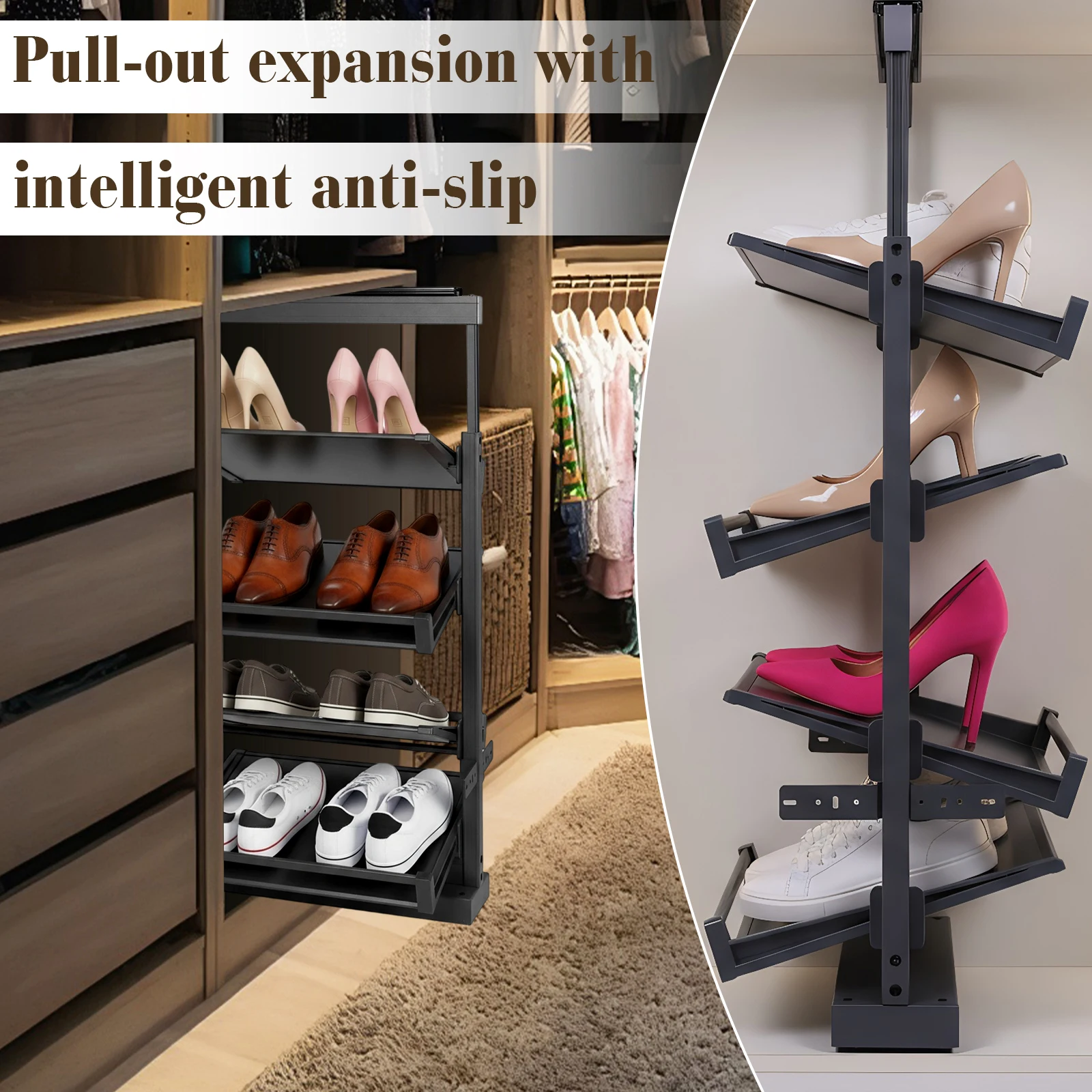 4 Tier Pull-Out Metal Stackable Shoe Rack Adjustable Height Retractable Metal Shoe Rack for Small Bedroom Closet
4 Tier Pull-Out Metal Stackable Shoe Rack Adjustable Height Retractable Metal Shoe Rack for Small Bedroom Closet