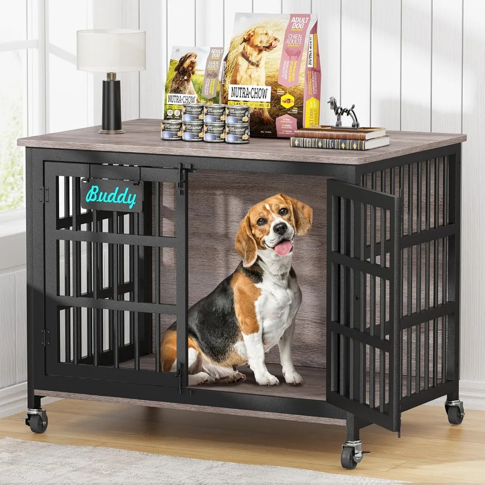 41" Dog Crate Furniture with Name Tag, Heavy Duty Dog Kennel Indoor for Medium Dogs, Double-Doors Sturdy Metal Dog Cage for Anx
41" Dog Crate Furniture with Name Tag, Heavy Duty Dog Kennel Indoor for Medium Dogs, Double-Doors Sturdy Metal Dog Cage for Anx