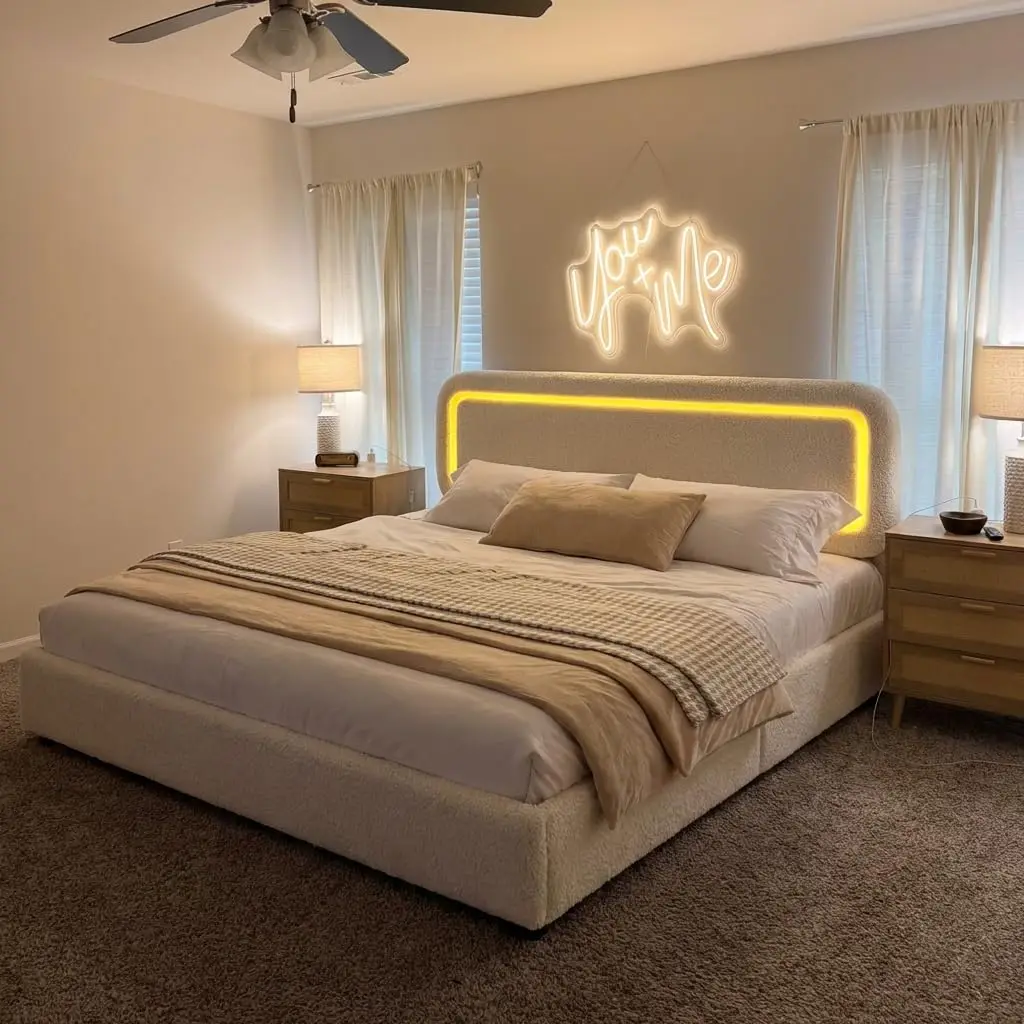 Queen Bed Frame with Headboard,Soft Cloud Bed Frame Queen with Led Lights,Boucle Upholstered Queen Platform Bed, Customized
Queen Bed Frame with Headboard,Soft Cloud Bed Frame Queen with Led Lights,Boucle Upholstered Queen Platform Bed, Customized