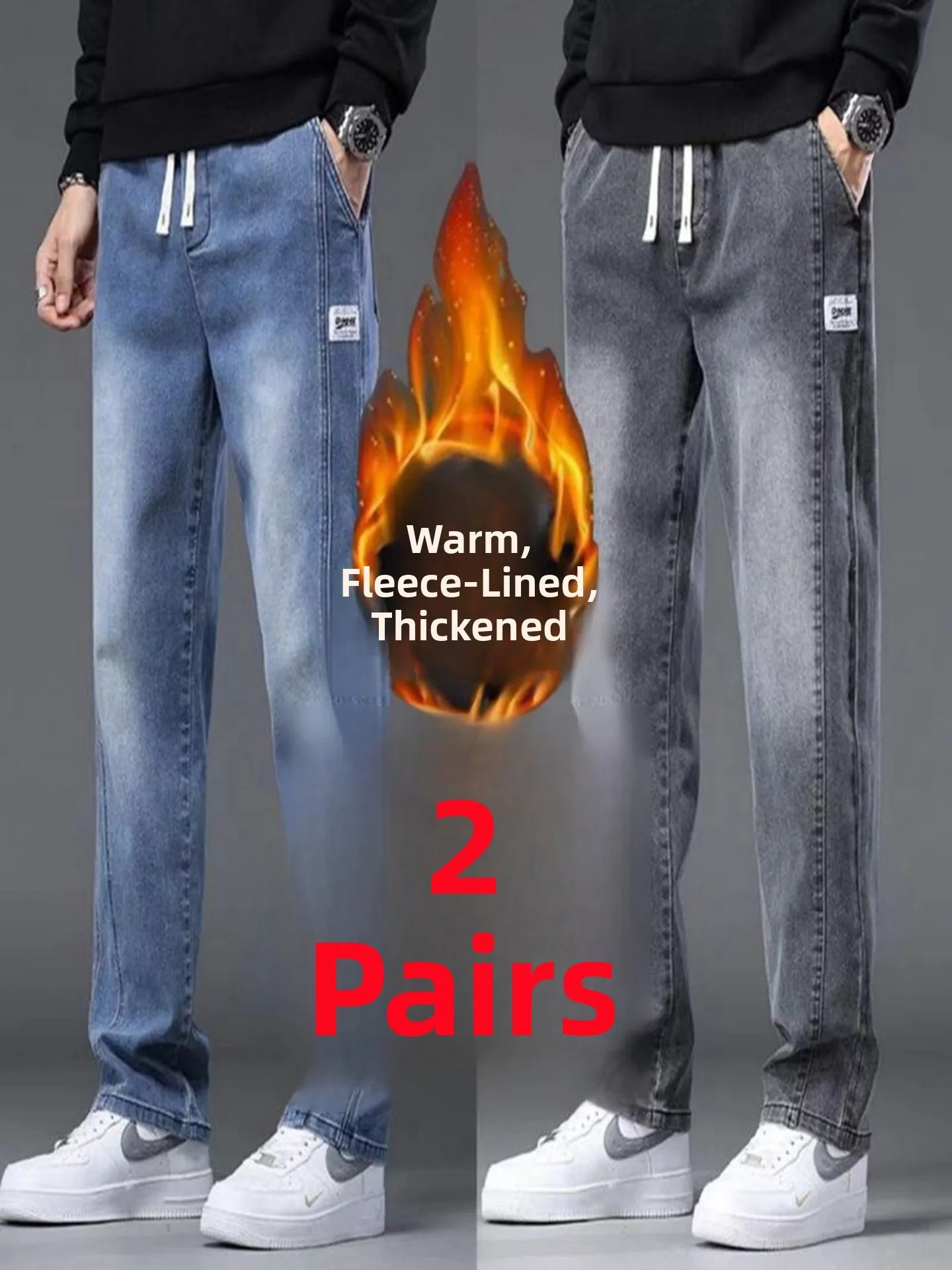 Winter Thickened Fleece Lined Elastic Waist Jeans Men's Loose Straight Leg Large Size Casual Pants Warm Men's Trousers
Winter Thickened Fleece Lined Elastic Waist Jeans Men's Loose Straight Leg Large Size Casual Pants Warm Men's Trousers
