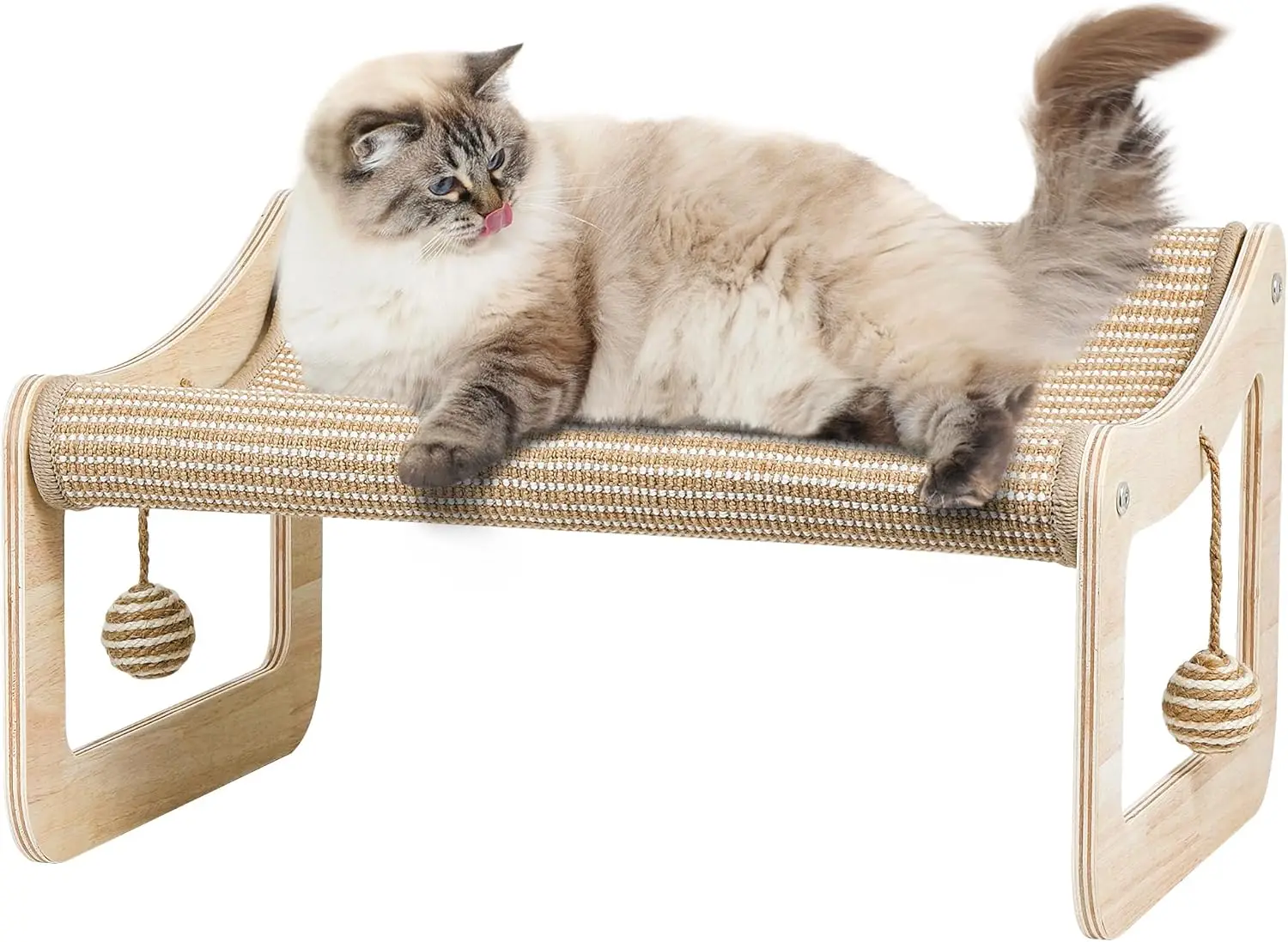 Сизалевая лежанка-кресло для кошек для использования в помещении, гамак-кресло для когтеточки, 2 в 1, с высокой платформой, с 2 игрушками-мячами
Сизалевая лежанка-кресло для кошек для использования в помещении, гамак-кресло для когтеточки, 2 в 1, с высокой платформой, с 2 игрушками-мячами