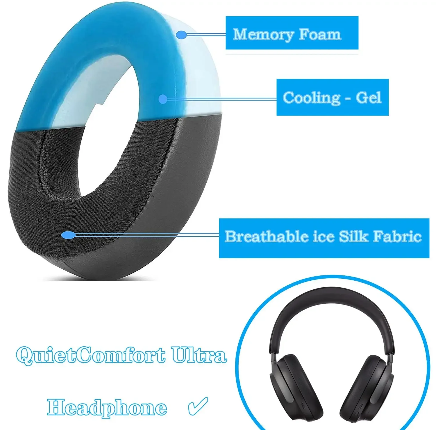 MOUDUNG Replacement Ice gel Ear pads for Bose QuietComfort(QC) Ultra Headphones Earmuff Wear it without stuffiness
MOUDUNG Replacement Ice gel Ear pads for Bose QuietComfort(QC) Ultra Headphones Earmuff Wear it without stuffiness