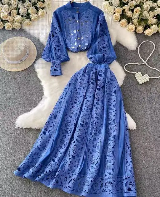 Summer Autumn Flower Embroidery White Lace Two Piece Women Set Shirt Tops And Midi Skirts Suits Fashion Outfits
Summer Autumn Flower Embroidery White Lace Two Piece Women Set Shirt Tops And Midi Skirts Suits Fashion Outfits