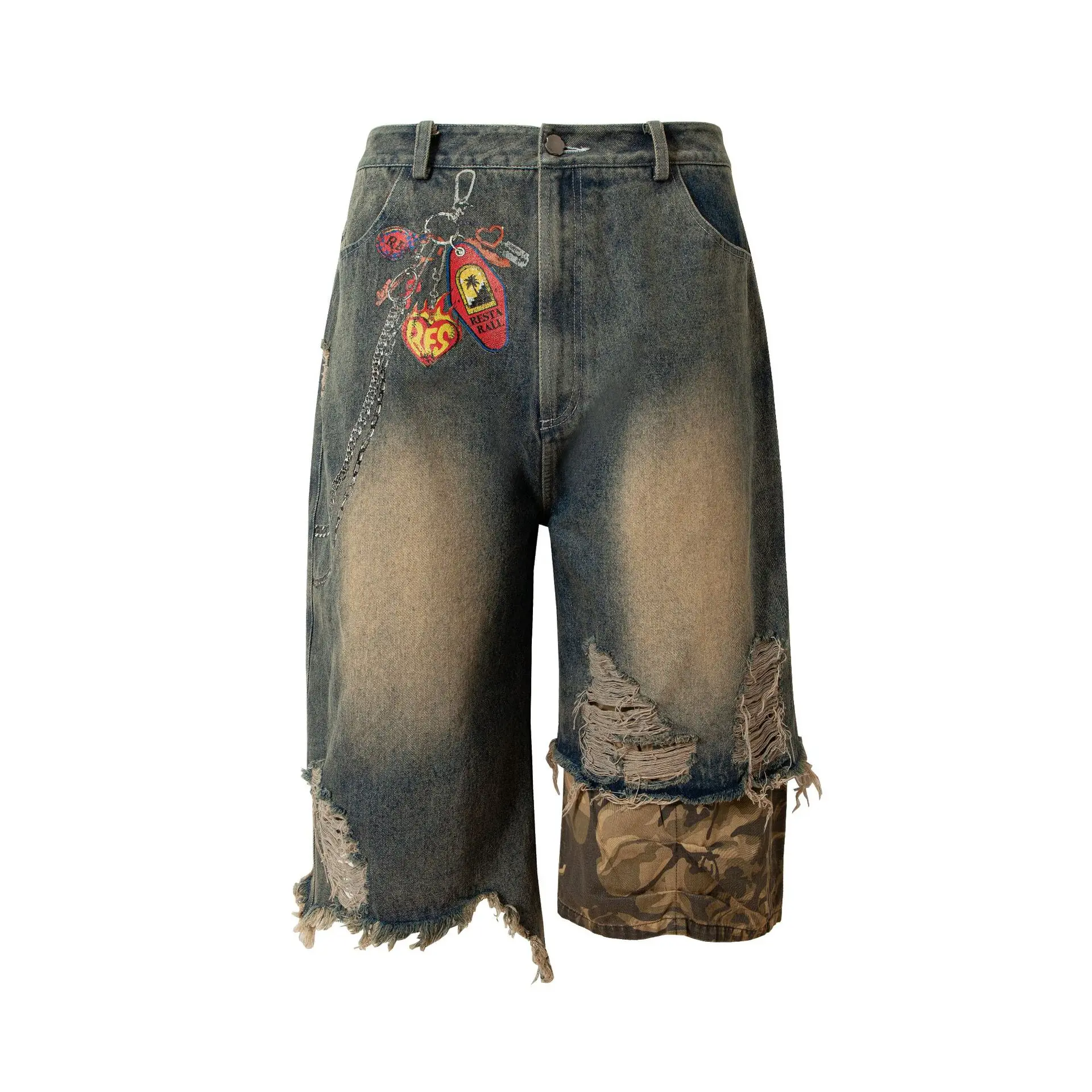 Men's High Street Painted Hip Hop Short Jeans Fashion Ripped Denim Shorts Streetwear Blue Jeans Short With Camo Patchwork
Men's High Street Painted Hip Hop Short Jeans Fashion Ripped Denim Shorts Streetwear Blue Jeans Short With Camo Patchwork