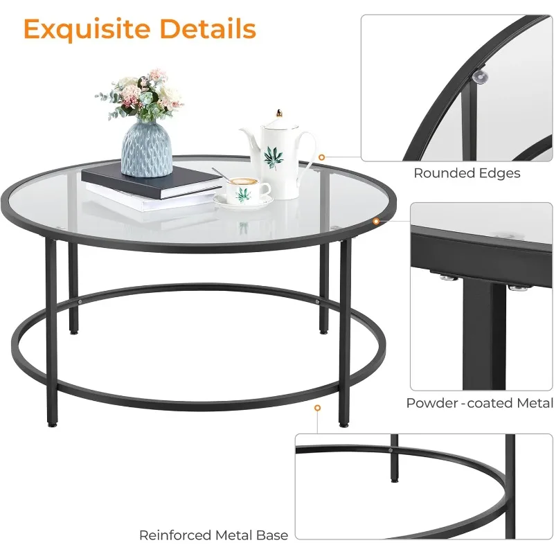 36" Round Glass Coffee Table, Black Circle Coffee Table Center Table With Glass Top, Small Coffee Table For Living Roo
36" Round Glass Coffee Table, Black Circle Coffee Table Center Table With Glass Top, Small Coffee Table For Living Roo